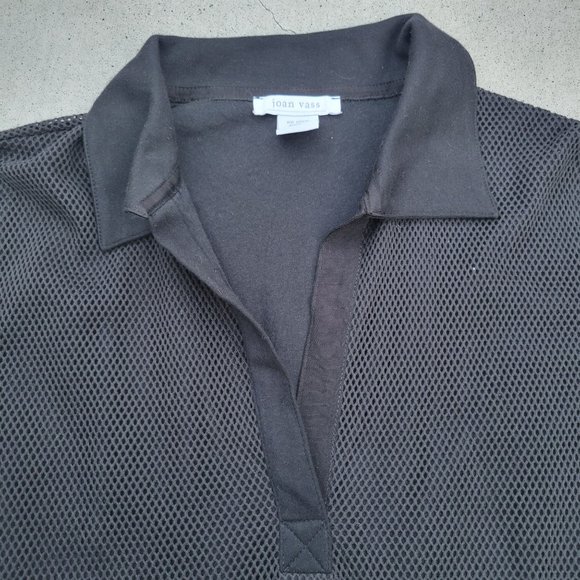 Joan Vass Black 3/4 Sleeve V Neck Mesh Pullover Collared Top Women's Size Large - Picture 9 of 13